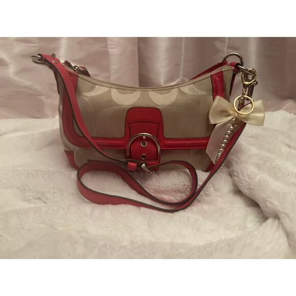 Coach F28902 Signature Stripe Hot pink Buckle Shoulder Bag - Picture 2 of 14